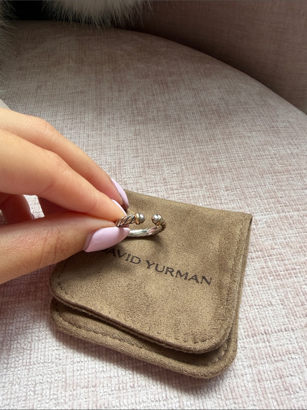 David Yurman Petite Cable Open Ring in Silver and Yellow Gold - Picture 2 of 7